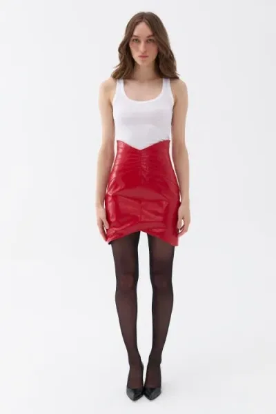 Nocturne Faux Patent Leather Mini Skirt In Red