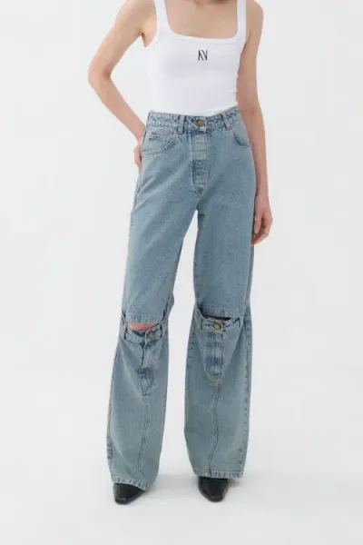 Nocturne Open-knee Wide Leg Jeans In Indigo Blue