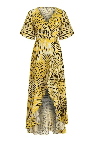 Nocturne Printed Asymmetrical Dress In Yellow/orange