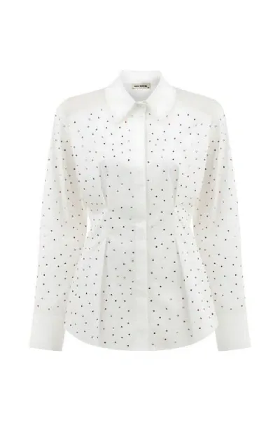 Nocturne Rhinestone Embroidered Button-up Shirt In White