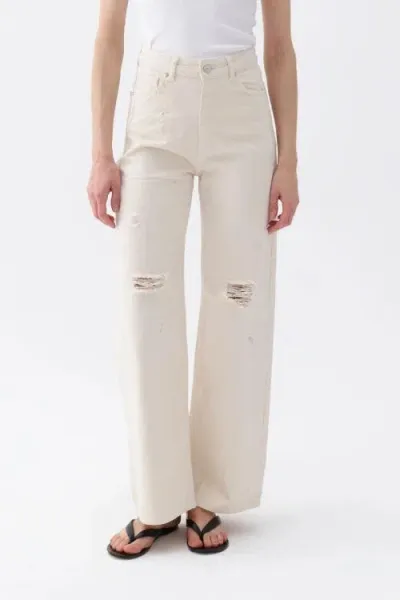 Nocturne Ripped Wide Leg Jeans In Ivory