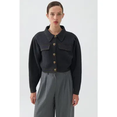 Nocturne Shirt Collar Crop Jacket In Grey