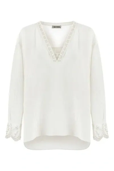 Nocturne Stone Embroidered Blouse In White