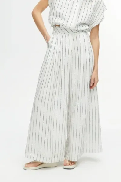 Nocturne Striped Wide Leg Pants In White