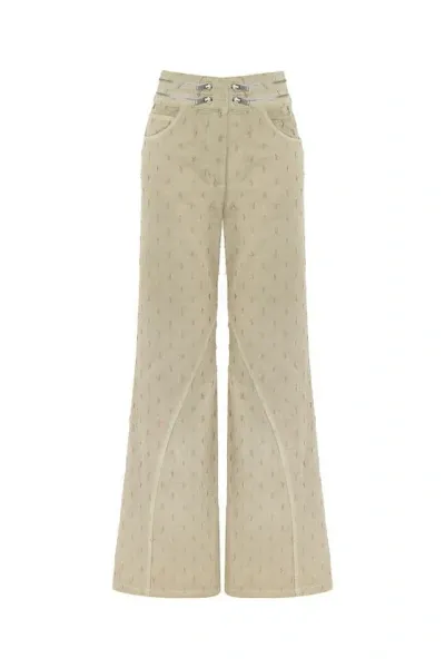 Nocturne Wide Leg Jeans With Zipper Detail At Waist In Beige