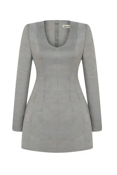 Nocturne Padded Shoulder Long Sleeve Minidress In Grey