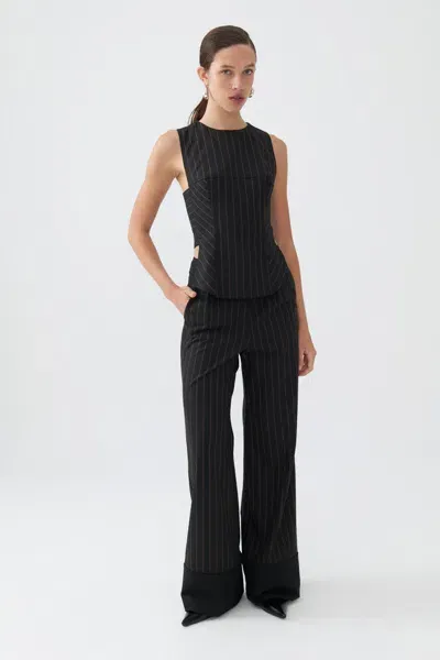 Nocturne High Waist Striped Pants In Black