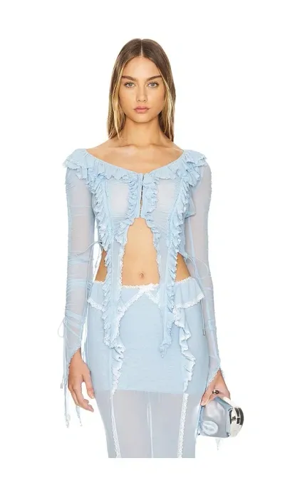 Nodress Lace Trim Ruffled Top In Baby Blue