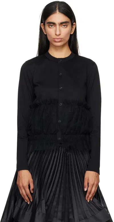 Noir Kei Ninomiya Black Ruffled Trim Cardigan In 1 Black