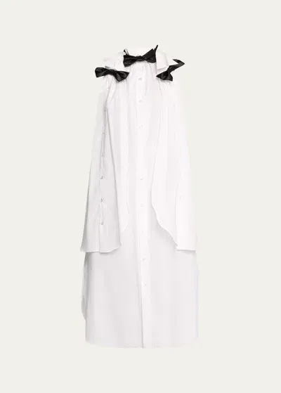 Noir Kei Ninomiya Bow Button-front Midi Dress In White/black