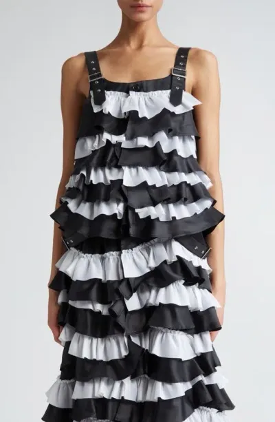 Noir Kei Ninomiya Colorblock Tiered Ruffle Top In Black