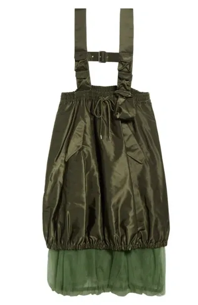 Noir Kei Ninomiya Tiered Nylon Twill & Tulle Cargo Dress In Khaki