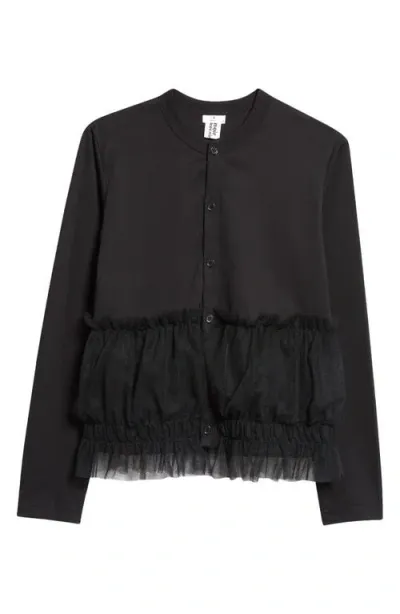 Noir Kei Ninomiya Tulle Panel Cotton Cardigan In Black