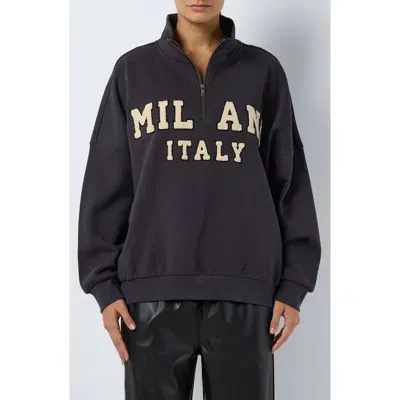 Noisy May Alden Half Zip Sweatshirt In Obsidian Detaileggn