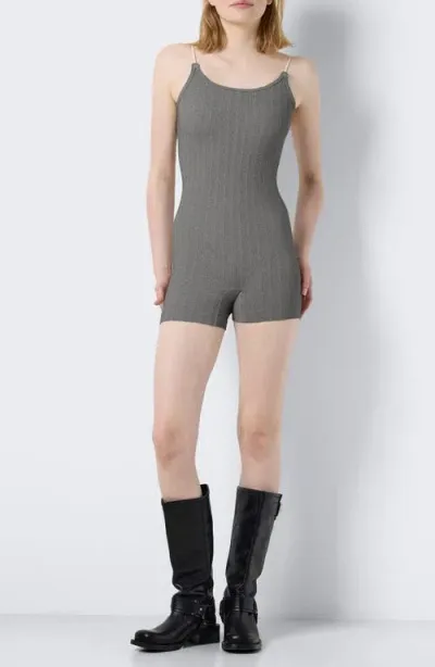 Noisy May Cora Rib Metallic Knit Romper In Charcoal Gray Detail