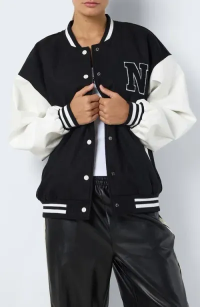 Noisy May Delva College Jacket In Black Detail Pearled