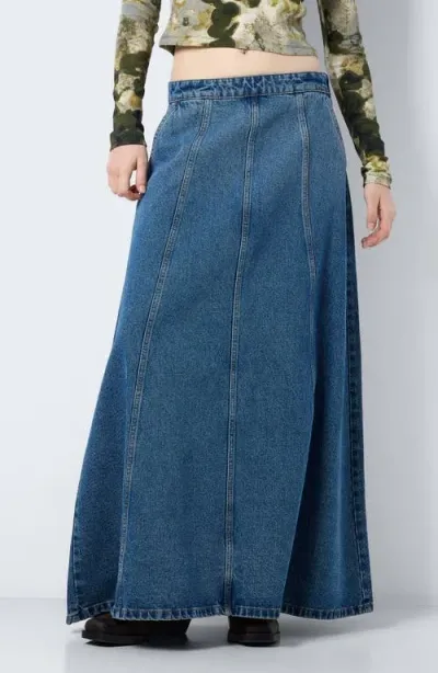 Noisy May Hanja Denim Maxi Skirt In Medium Blue Denim