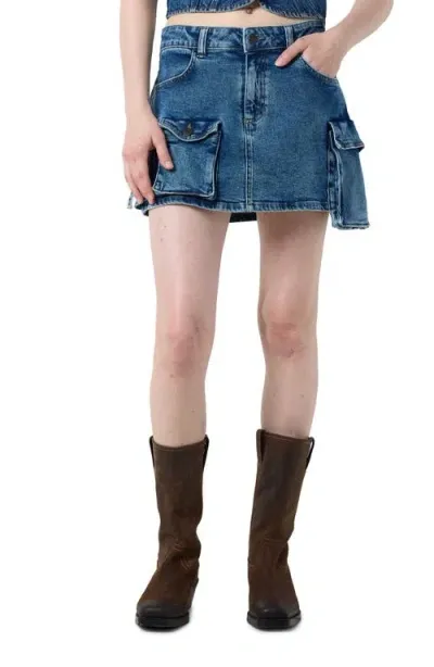 Noisy May Janel Denim Cargo Miniskirt In Medium Blue Denim