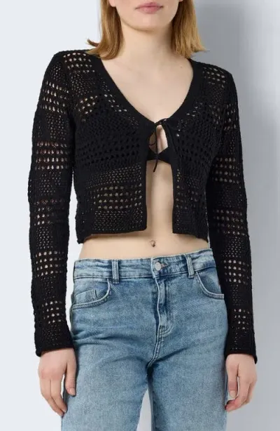 Noisy May Laika Open Stitch Crop Cardigan In Black