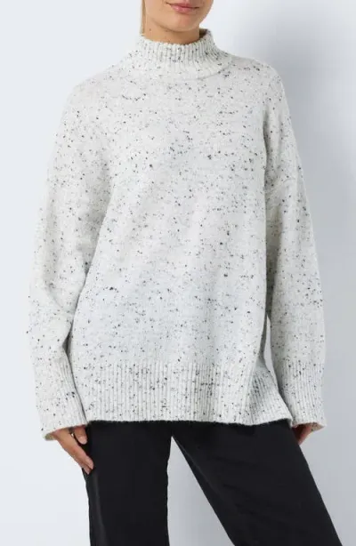 Noisy May Mendy Fleck Mock Neck Sweater In Eggnog Detailblack