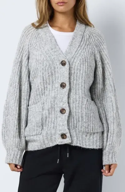 Noisy May Salsa V-neck Cardigan In Light Grey Melange