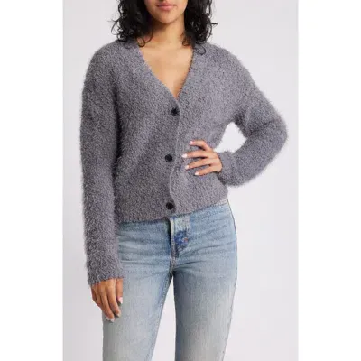 Noisy May Sassy Bouclé Cardigan In Charcoal Gray