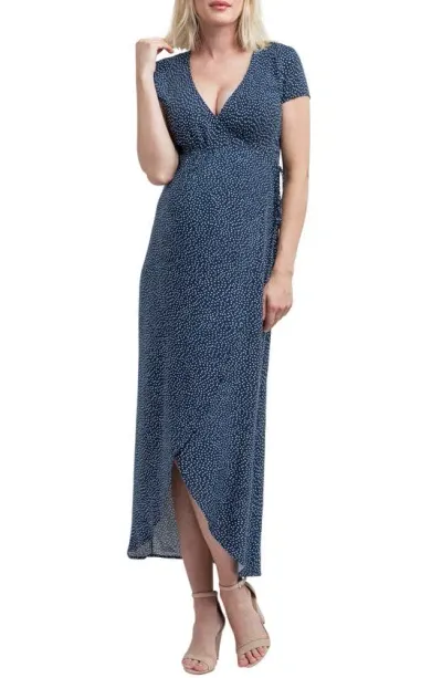 Nom Maternity Delilah Maternity/nursing Wrap Maxi Dress In Navy Dot