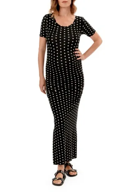 Nom Maternity Hugo Maxi Maternity Dress In Polka Dot Black