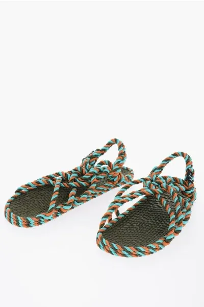 Nomadic State Of Mind Two Tone Rope Slingback Sandals In Green