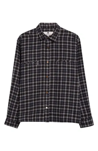 Noon Goons Baja Plaid Snap-up Shirt In Black/navy/white