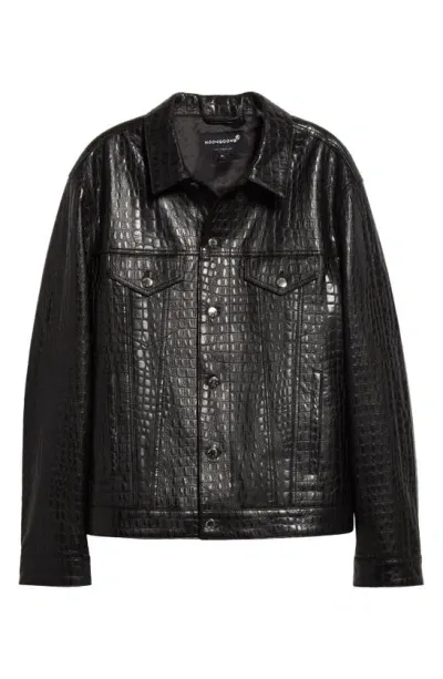 Noon Goons Bragging Rights Croc Embossed Leather Jacket In Black