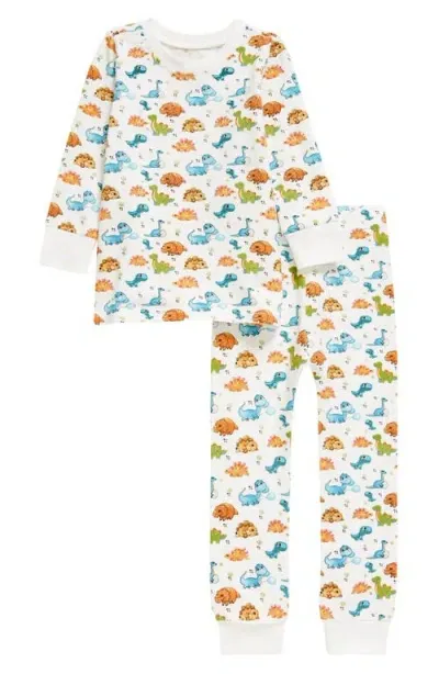 Norani Baby Dinos Stretch Organic Cotton Pajamas In Orange/blue