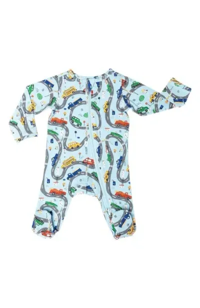 Norani Babies'  Cars Print Organic Cotton Footie In Blue Multi