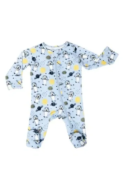 Norani Babies'  Space Bears Print Organic Cotton Footie In Light Blue