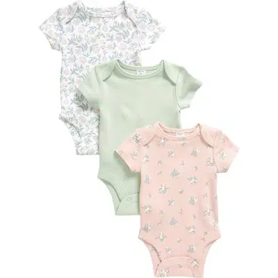 Nordstrom Kids'  Assorted 3-pack Bodysuits In White- Green Floral Pack