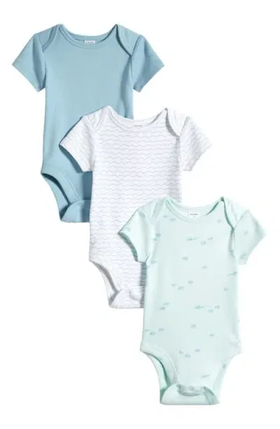 Nordstrom Kids'  Assorted 3-pack Cotton Bodysuits In Blue- White Shark Pack