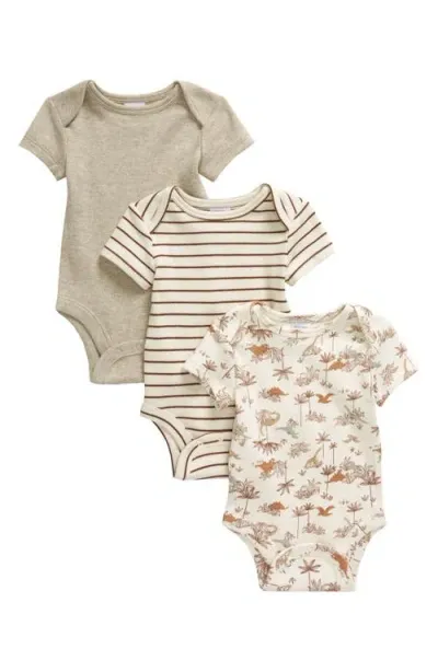 Nordstrom Kids'  Assorted 3-pack Cotton Bodysuits In Dino Forest Pack