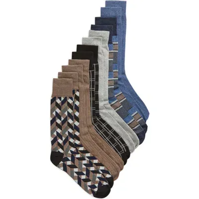 Nordstrom Assorted 6-pack Dress Socks In Blue Brown Multi