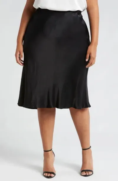 Nordstrom Bias Cut Satin Skirt In Black