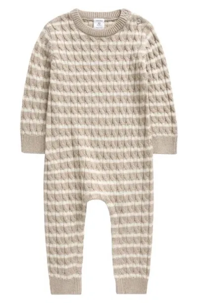 Nordstrom Babies'  Cable Sweater Romper In Beige Heather- Ivory