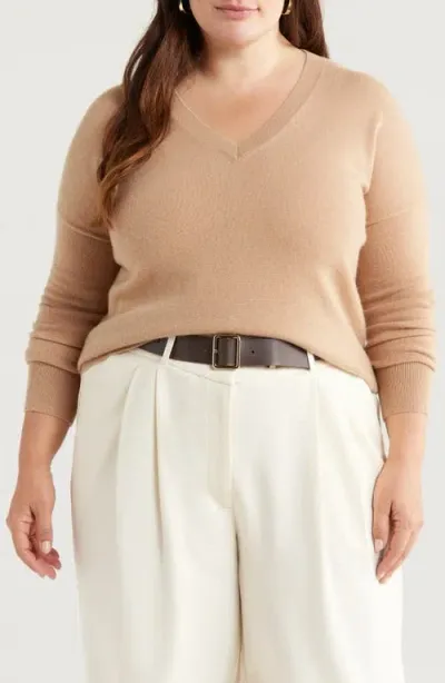 Nordstrom Cashmere V-neck Sweater In Camel