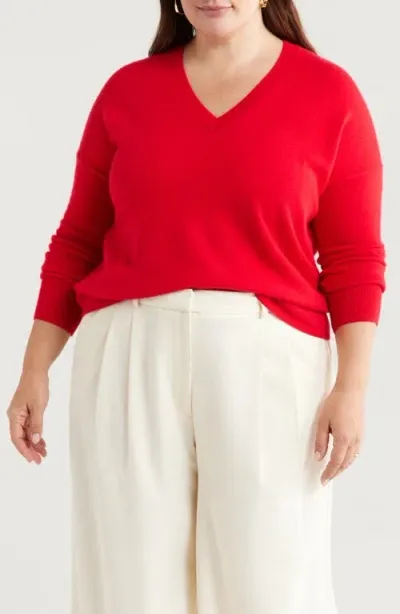 Nordstrom Cashmere V-neck Sweater In Red Toreador