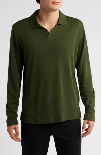 Nordstrom Clean Long Sleeve Pima Cotton Polo In Green Depths Heather