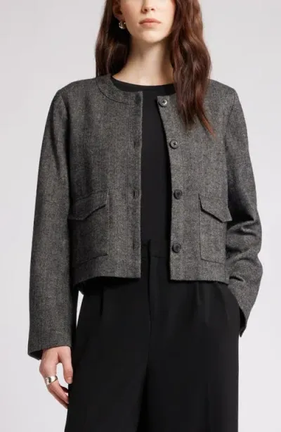 Nordstrom Collarless Herringbone Jacket In Grey