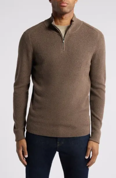 Nordstrom Cotton & Cashmere Quarter Zip Sweater In Brown Marl