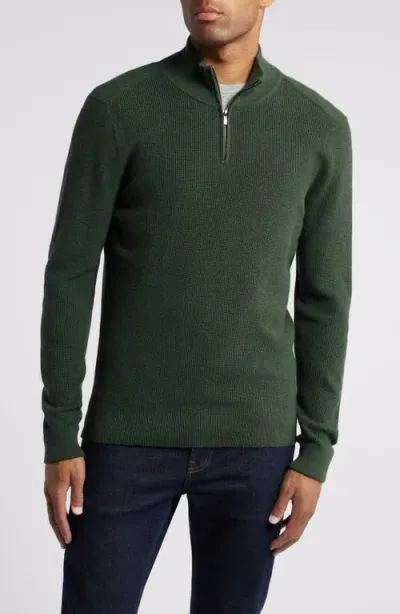 Nordstrom Cotton & Cashmere Quarter Zip Sweater In Dark Green Heather