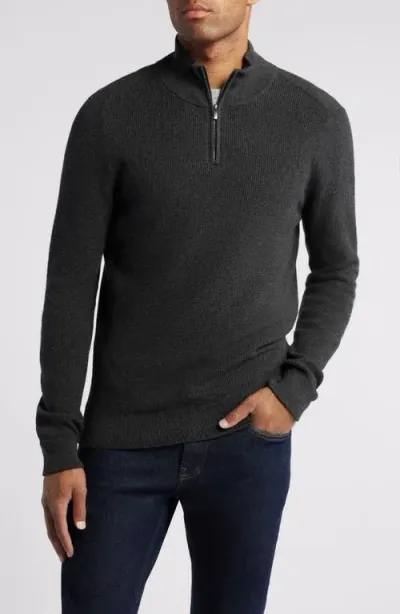 Nordstrom Cotton & Cashmere Quarter Zip Sweater In Grey Dark Charcoal Heather