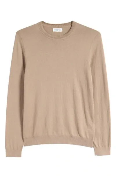 Nordstrom Cotton & Silk Crewneck Sweater In Tan Desert