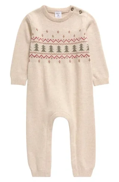 Nordstrom Babies'  Cozy Cotton Intarsia Sweater Romper In Beige Tree Fairisle