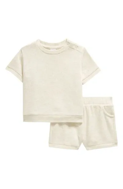 Nordstrom Babies'  Cozy Short Sleeve Top & Shorts Set In Beige Oatmeal Light Heather